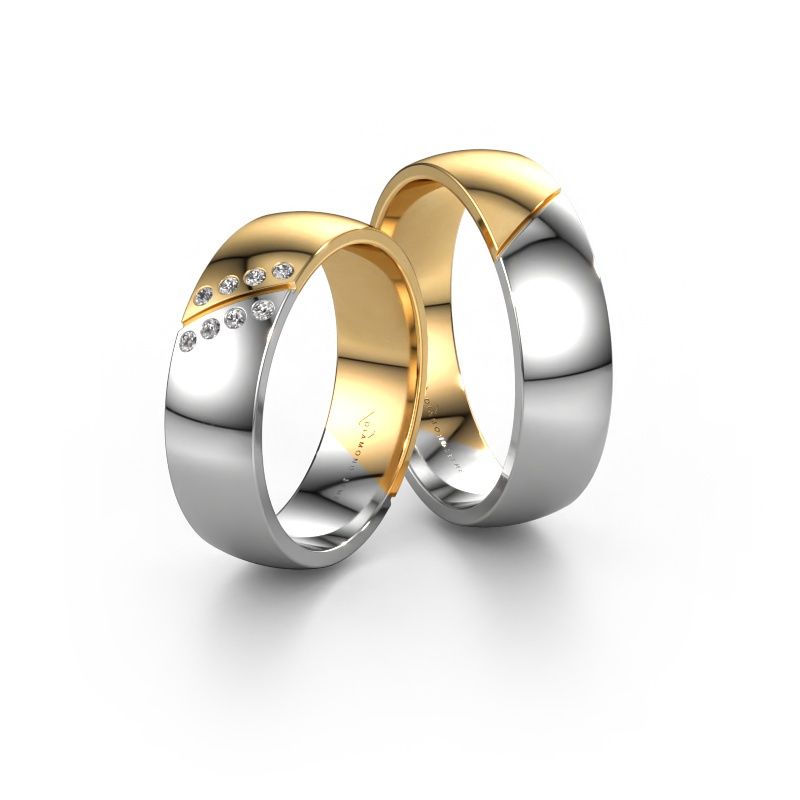 Trauringe set WH1201LM26A8SM ±6 x 1,7 mm 585 Weißgold Diamant 0.012 crt