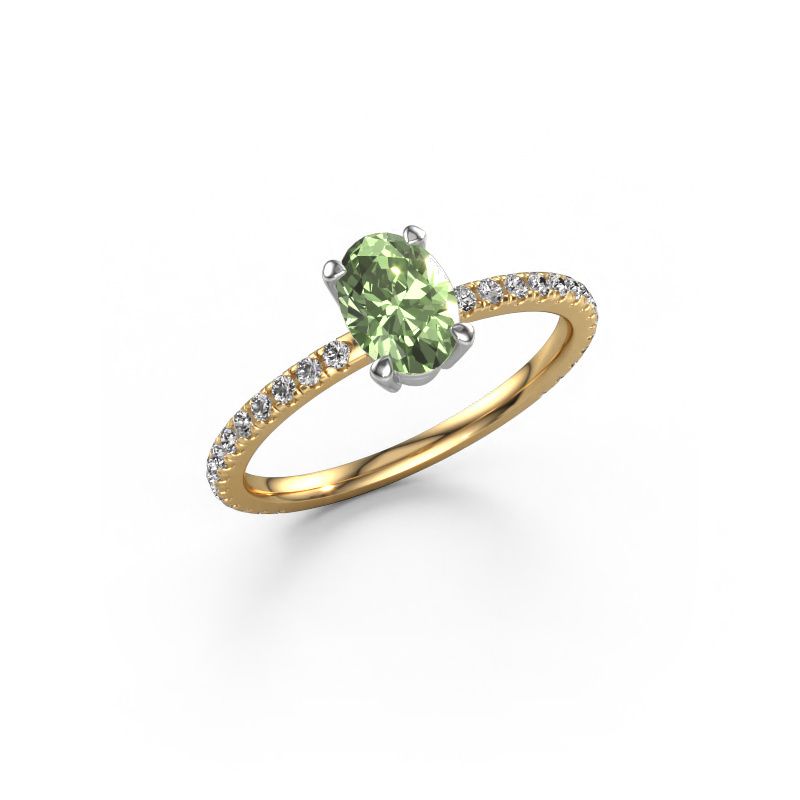 Engagement ring Lynelle 2 585 gold green lab grown diamond 7x5 mm