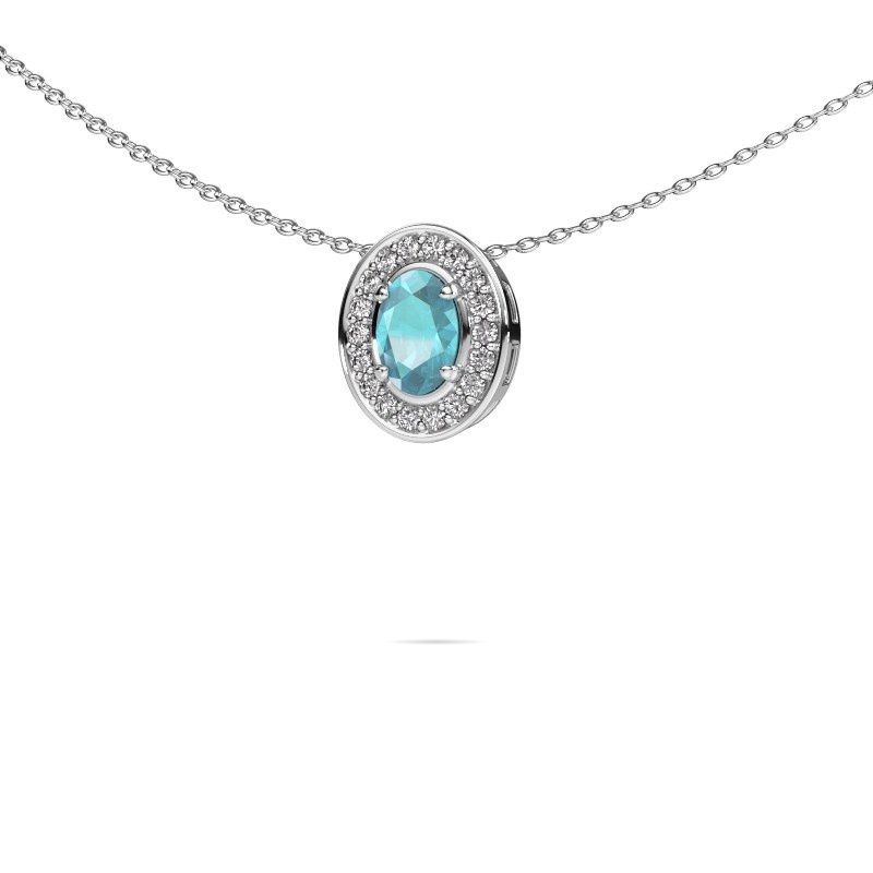 Ketting Madelon 585 witgoud blauw topaas 6x4 mm