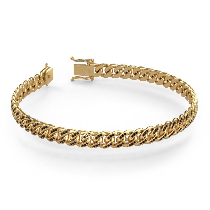 Panzer Armband ±8 mm Gold Schwarz Diamant