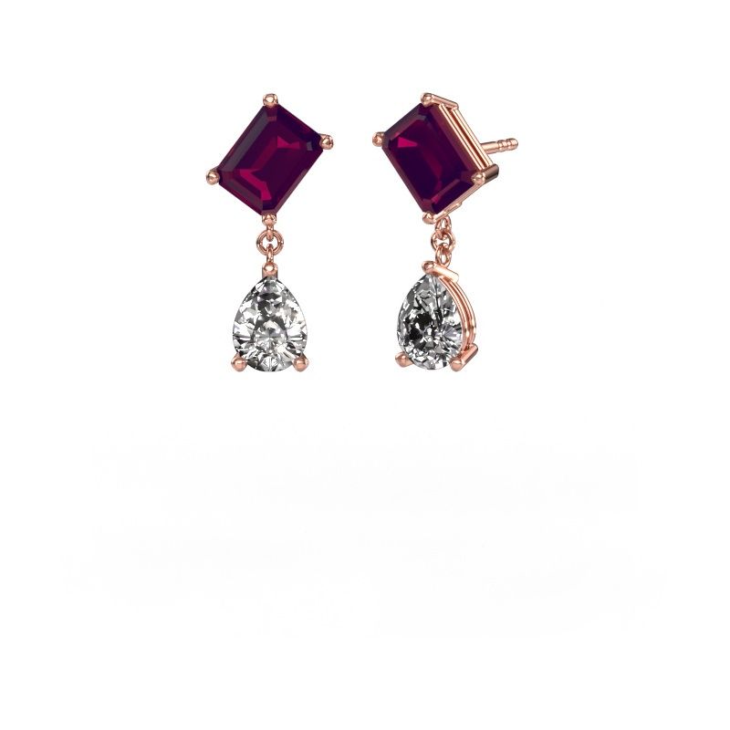 Boucles d'oreilles Toi et Moi EME PER 585 or rose rhodolite 8x6 mm