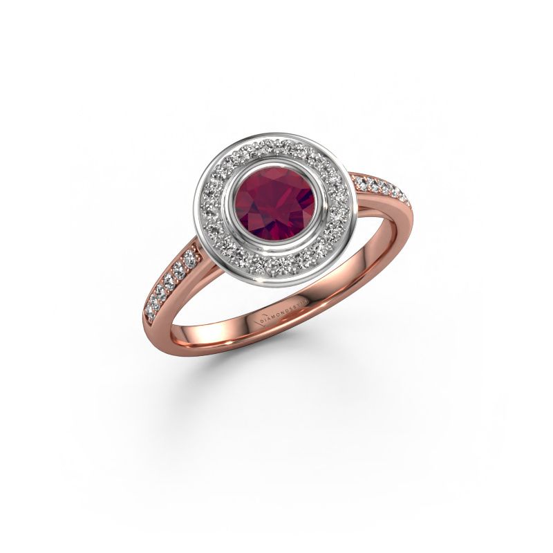 Engagement ring Noud 2 RND 585 rose gold rhodolite 5 mm