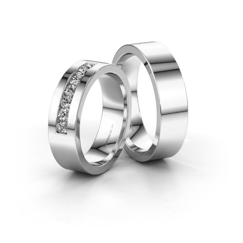 Image of Wedding rings set WH0108LM16BP ±6x2 mm 14 Carat white gold black diamond 0.014 crt