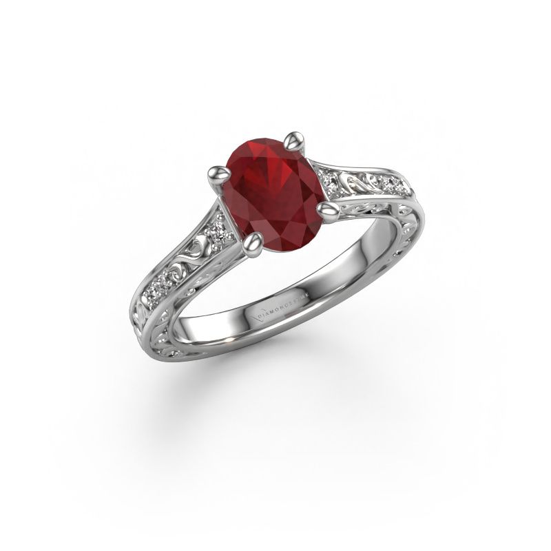 Engagement ring Mallory OVL 950 platinum ruby 8x6 mm