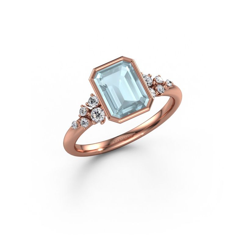 Verlovingsring Aliyah EME 585 rosé goud aquamarijn 8x6 mm