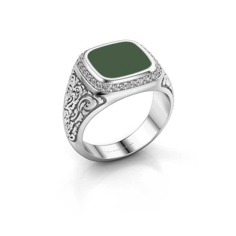 Image of Men's ring Jesse 3 585 white gold green enamel 10x10 mm