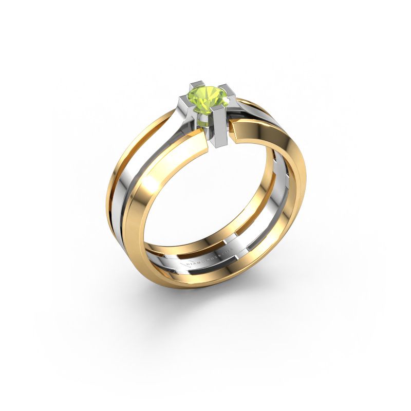 Bague pour homme Sem 585 or blanc péridot 4.7 mm
