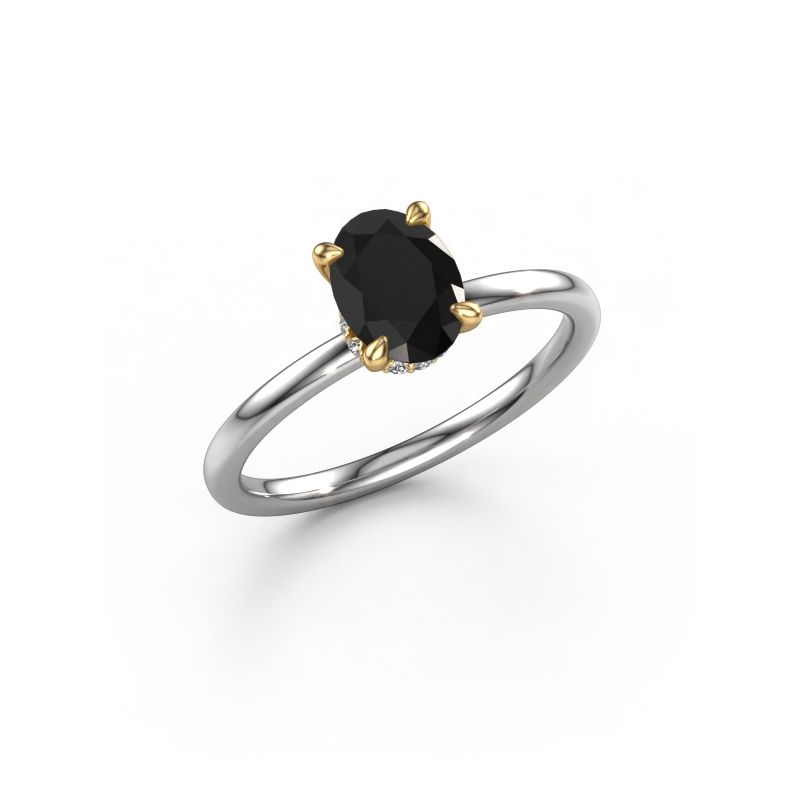 Engagement ring Crystal OVL 3 585 white gold black diamond 1.10 crt