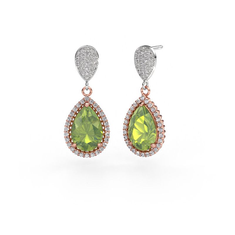 Pendants d'oreilles Tilly per 2 585 or rose péridot 12x8 mm