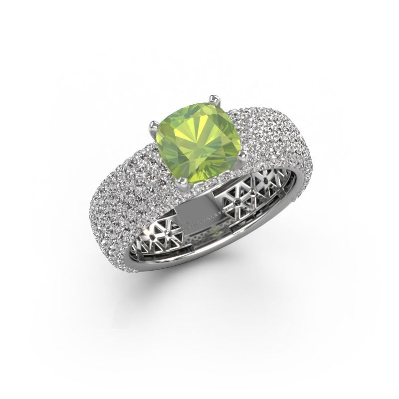 Verlovings ring Darcy 585 witgoud peridoot 7 mm