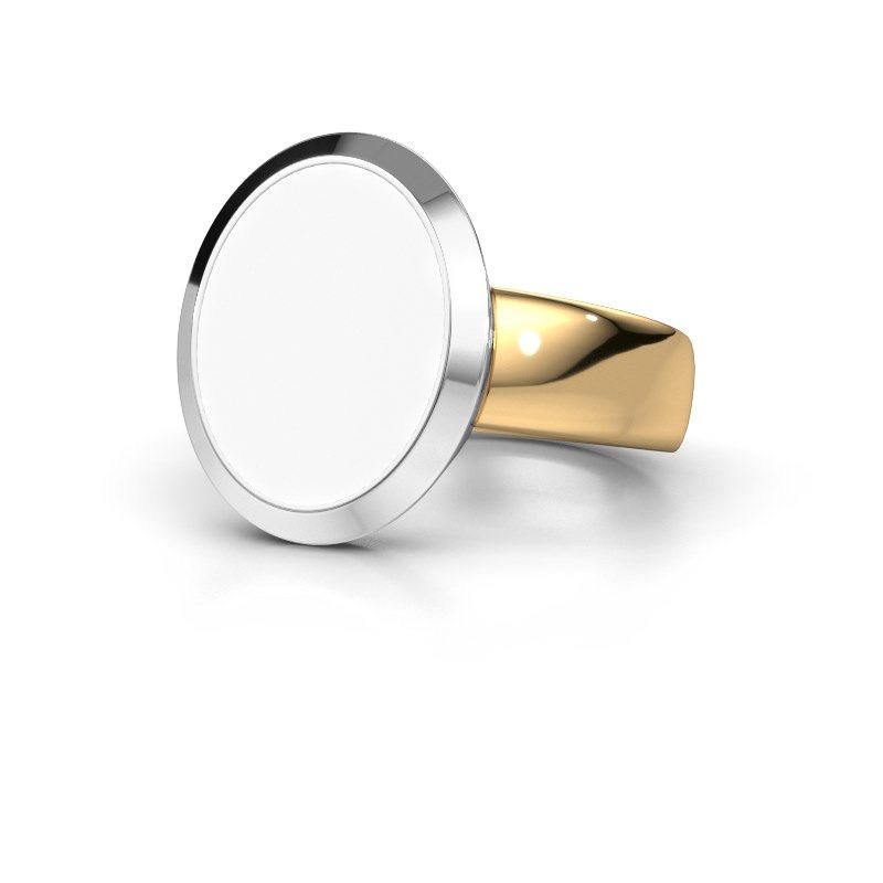 Afbeelding van Zegelring Oscar 4<br/>585 goud<br/>witte emaille 15x12 mm