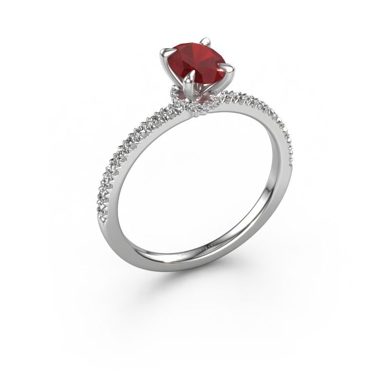 Verlovingsring Crystal OVL 4 585 witgoud robijn 7x5 mm