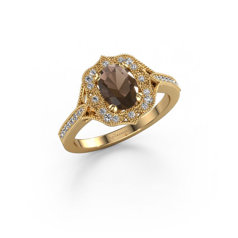 Engagement ring Loni 585 gold smokey quartz 7,5x5,5 mm