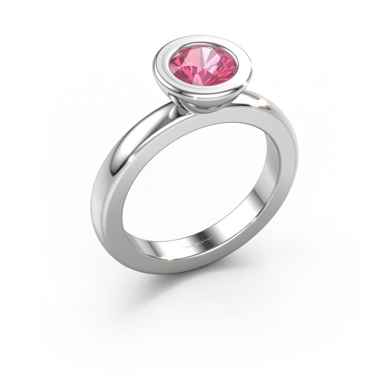 Steckring Eloise Round 585 Weißgold Pink Saphir 6 mm
