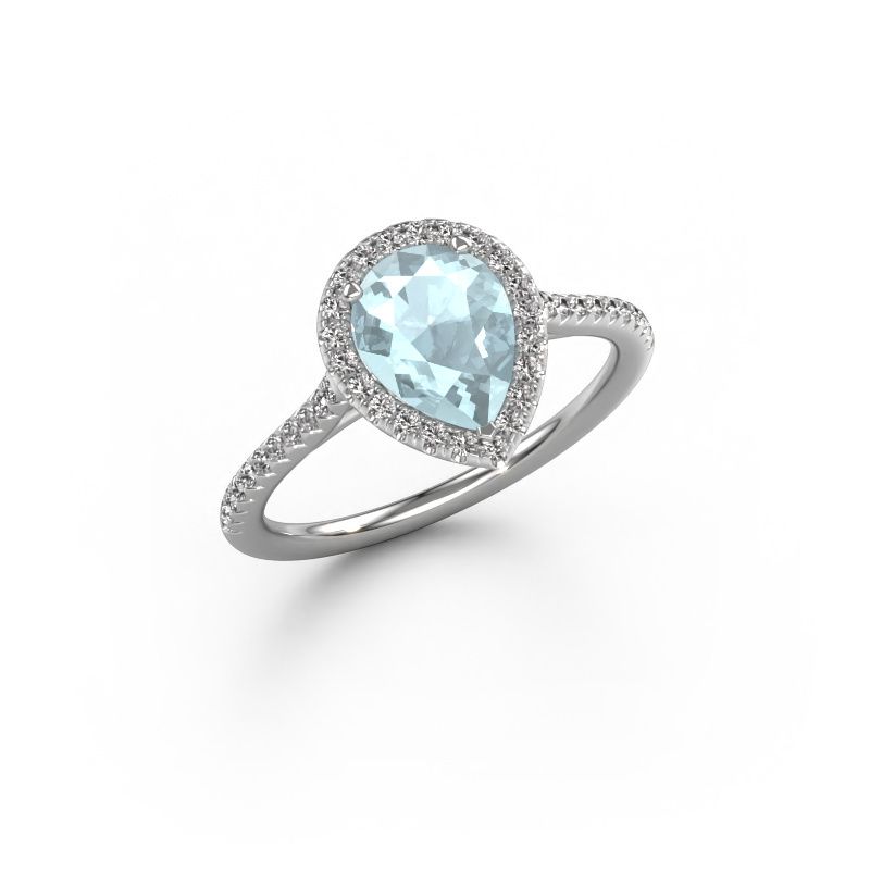 Verlobungsring Seline per 2 585 Weißgold Aquamarin 8x6 mm
