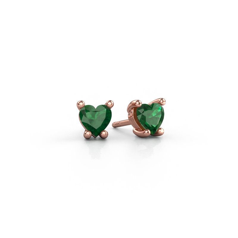 Earrings Sam Heart 585 rose gold emerald 5 mm