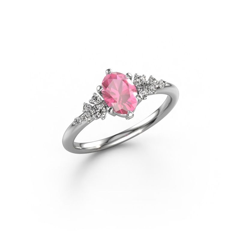 Ring Royce OVL 585 white gold pink sapphire 7x5 mm