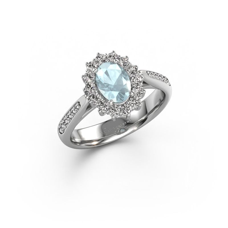Engagement ring Margien 2 585 white gold aquamarine 7x5 mm