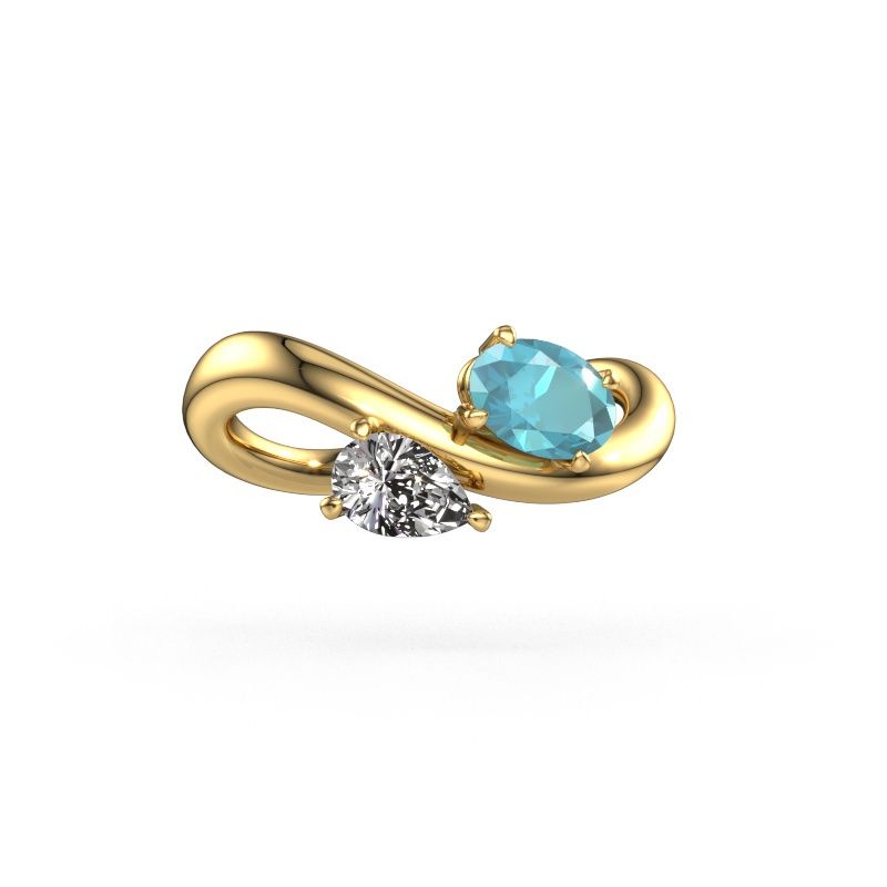 Bague de fiançailles Chloe OVL-PER 585 or jaune topaze bleue 6.5x4.5 mm