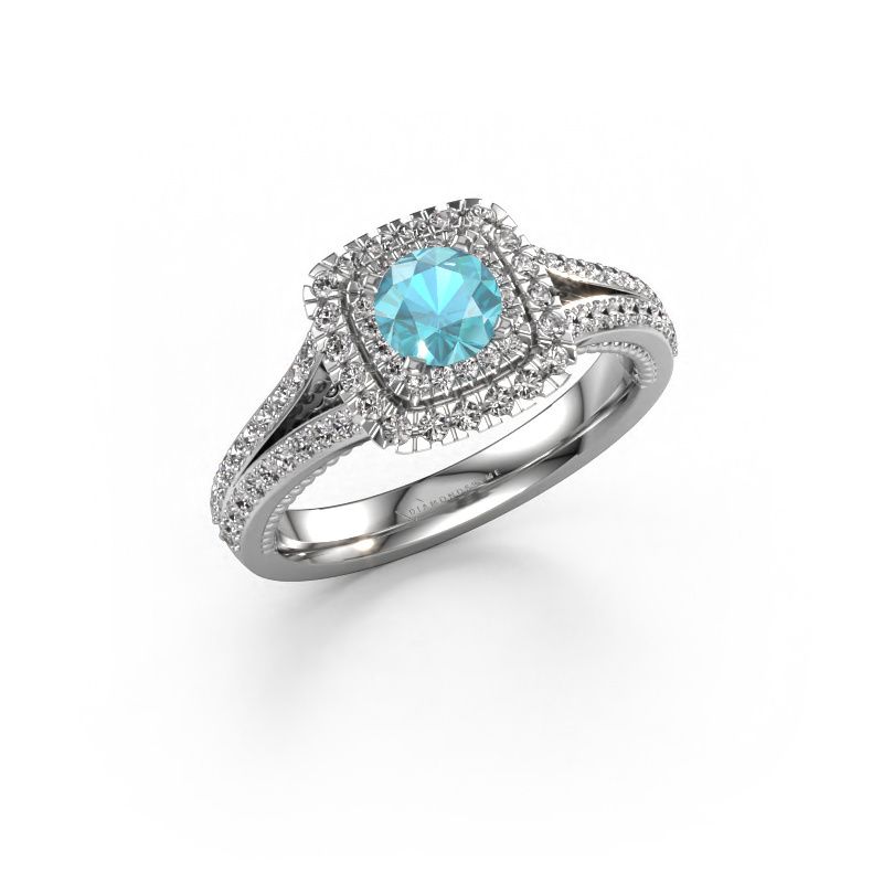 Bague de fiançailles Annette 585 or blanc topaze bleue 5 mm