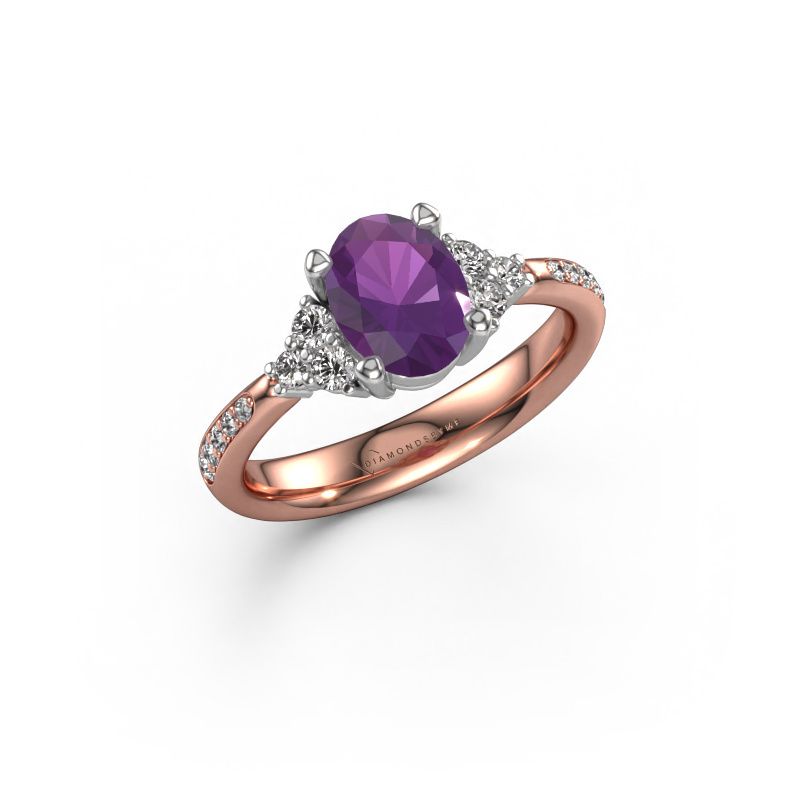 Verlovingsring Aleida OVL 2 585 rosé goud amethist 8x6 mm