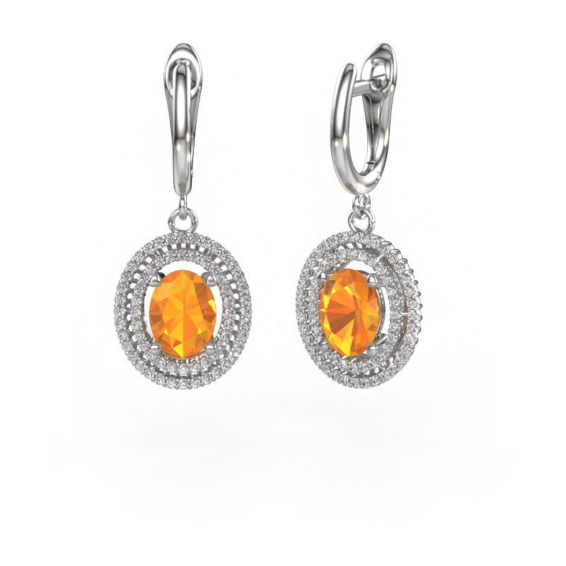Drop earrings Karren 585 white gold citrin 8x6 mm
