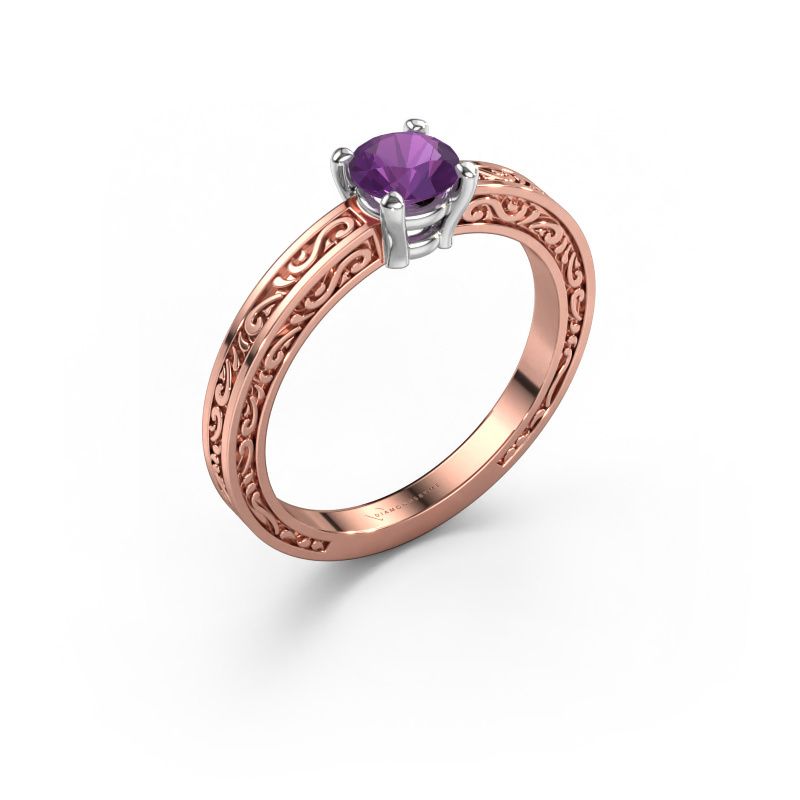 Verlovingsring Claudette 1 585 rosé goud amethist 5 mm