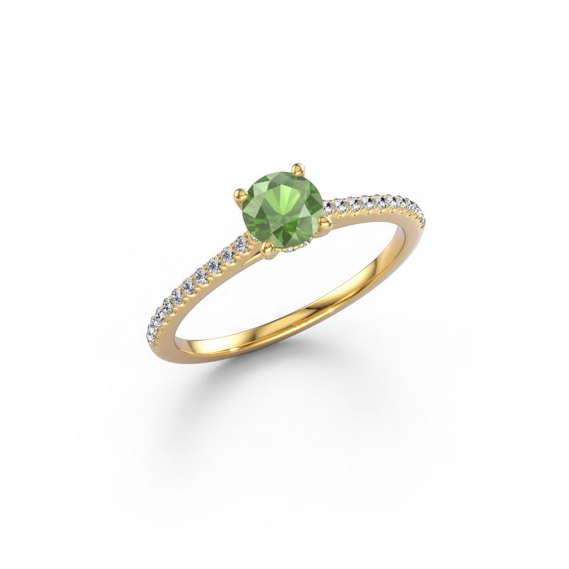 Verlovingsring Sophie RND 585 goud toermalijn groen 5 mm