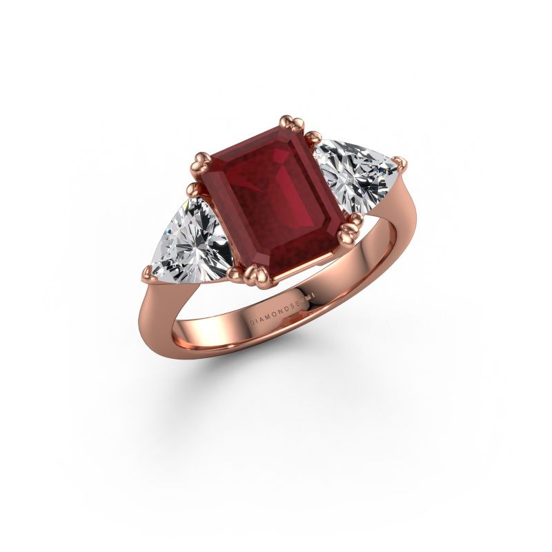 Verlovingsring Paula 585 rosé goud robijn 9x7 mm
