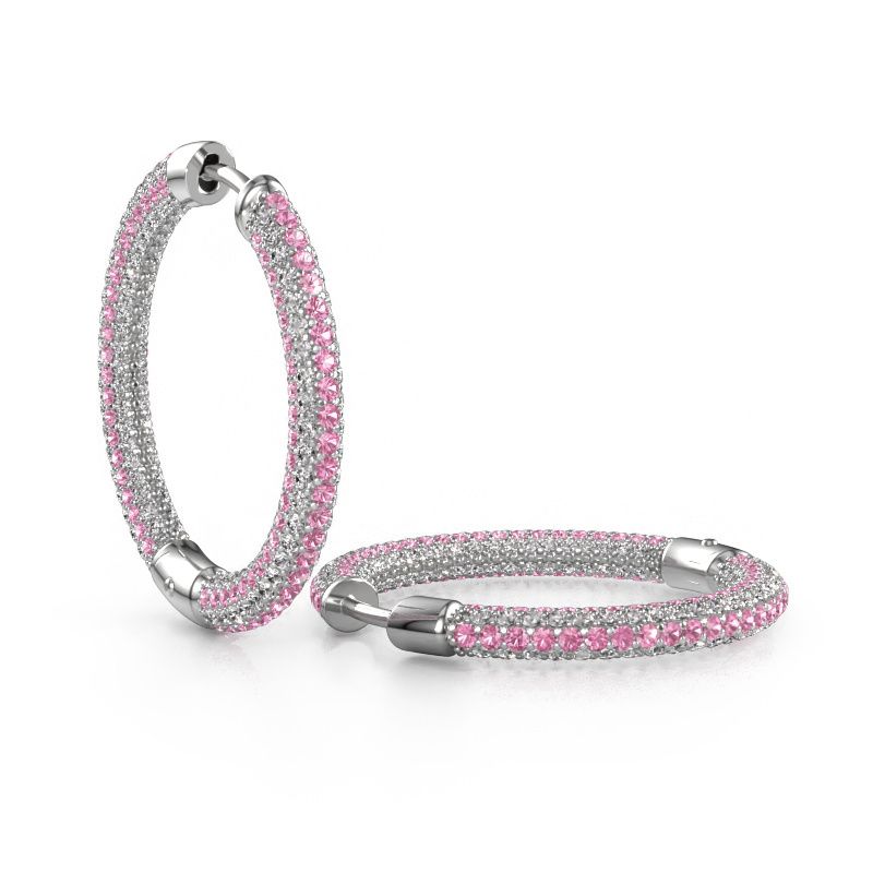 Hoop earrings Hope 20mm 585 white gold pink sapphire 1 mm