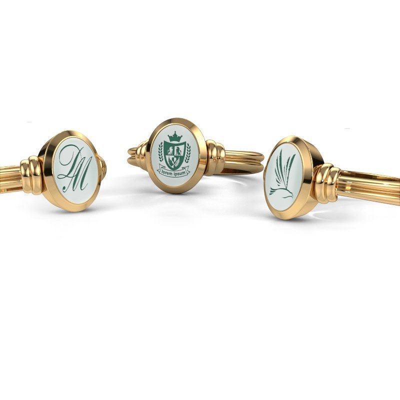 Afbeelding van Pinkring Jake 1<br/>585 goud<br/>Groene Lagensteen 10x8 mm