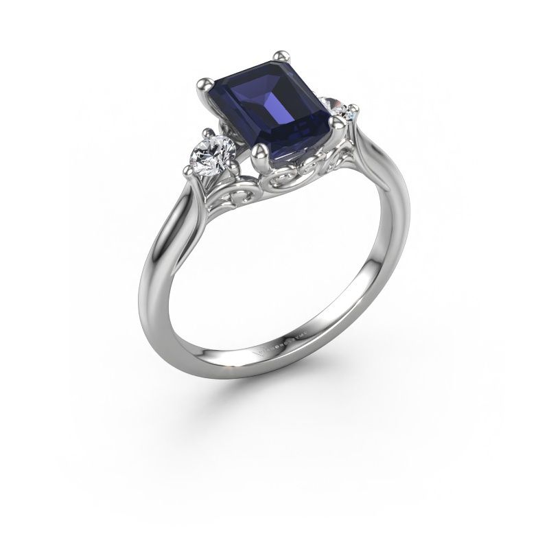 Verlovingsring Laurian EME 950 platina saffier 8x6 mm