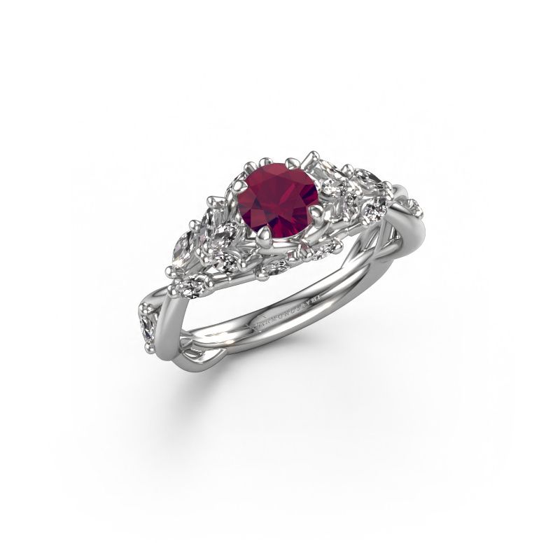 Bague de fiançailles Samantha RND 585 or blanc rhodolite 5 mm