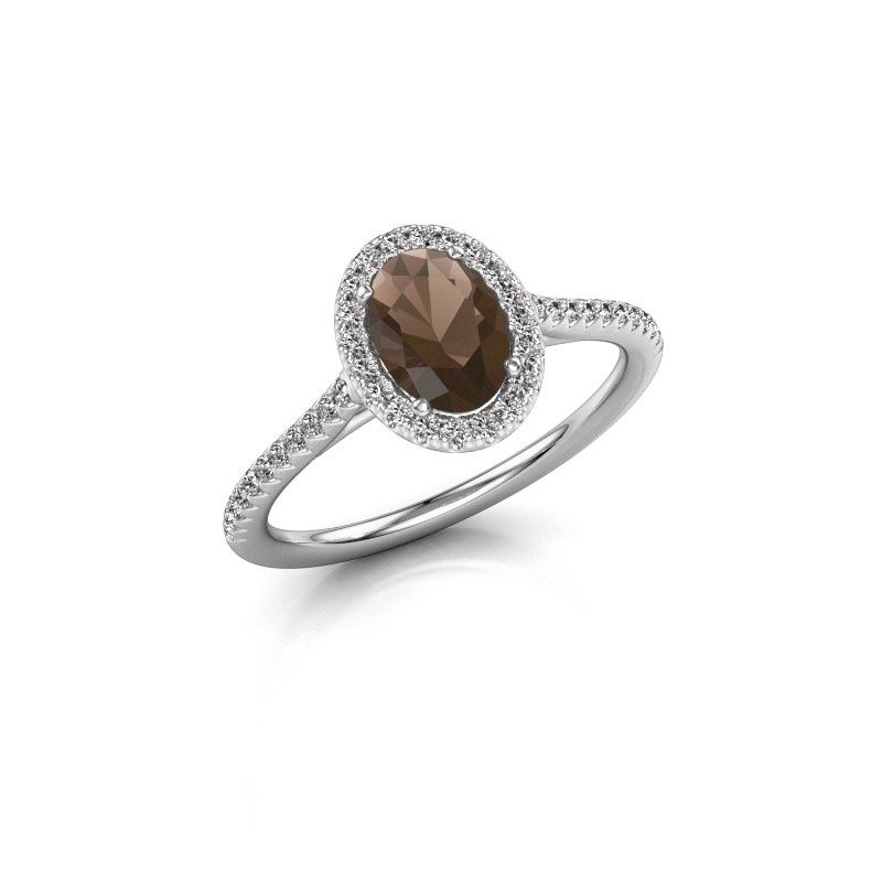 Image of Engagement ring seline ovl 2<br/>585 white gold<br/>Smokey quartz 7x5 mm