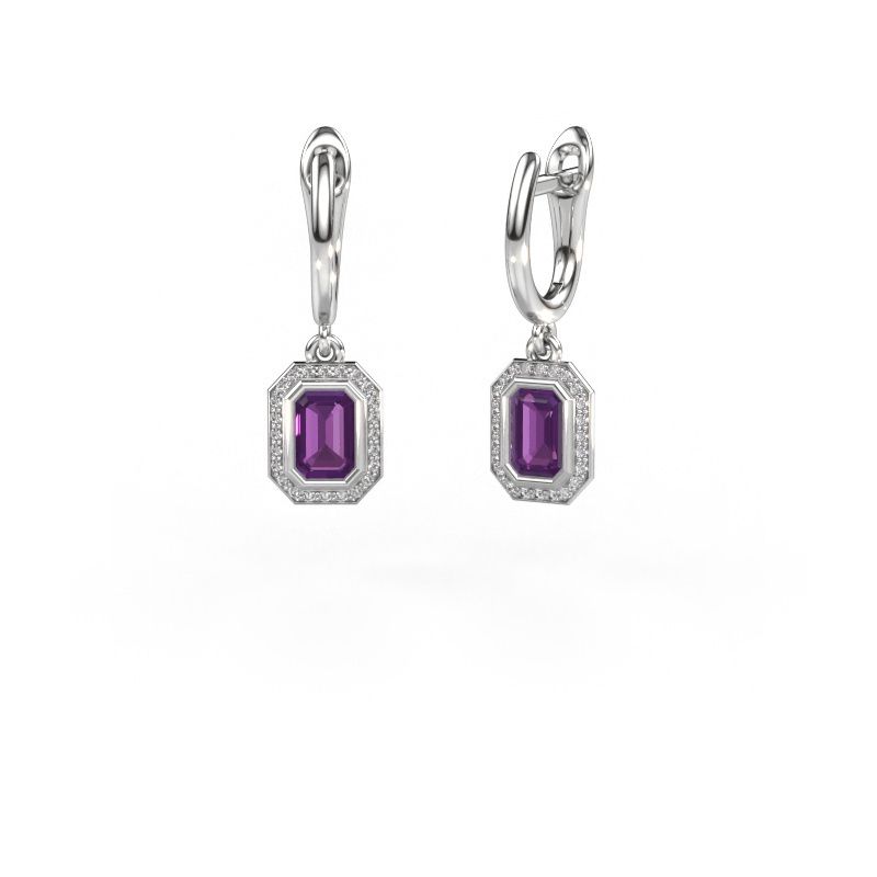 Drop earrings Noud EME 950 platinum amethyst 6x4 mm