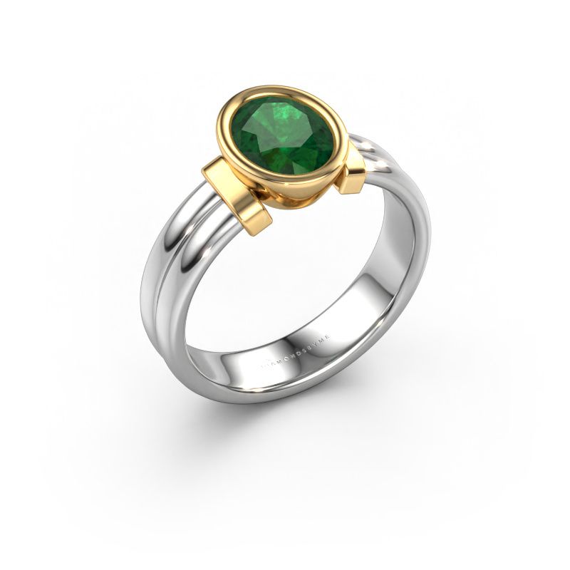 Ring Gerda 585 white gold emerald 8x6 mm