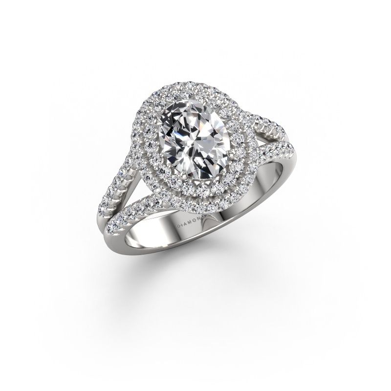 Engagement ring Elvie OVL 585 white gold lab grown diamond 1.635 crt
