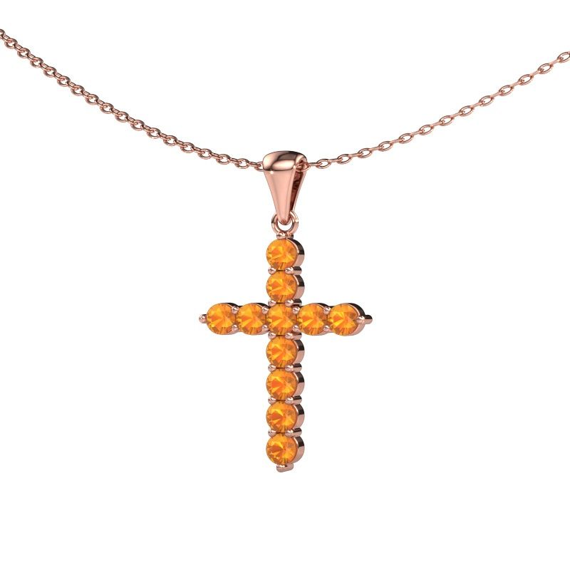 Hanger Cross 585 rosé goud citrien 2.5 mm