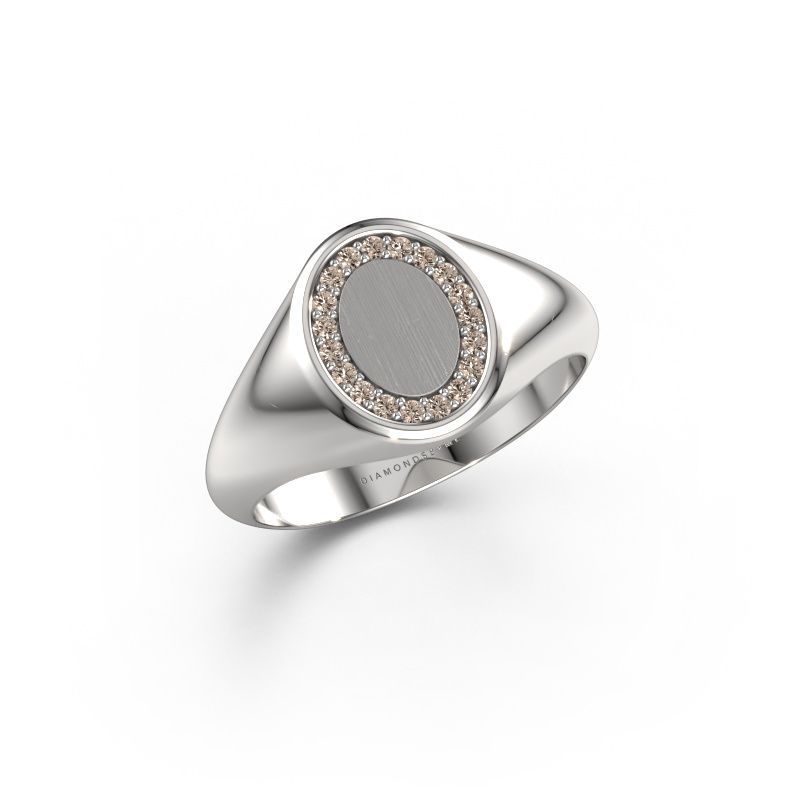 Zegelring Rosy Oval 1 950 platina bruine diamant 0.008 crt