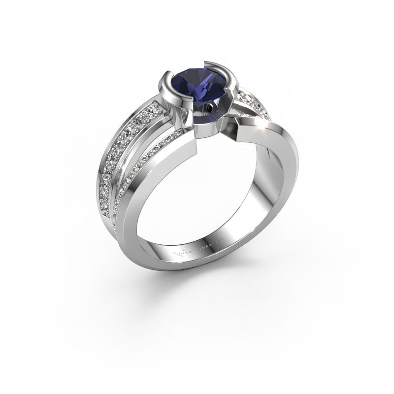 Heren ring Rowan 585 witgoud saffier 6.5 mm