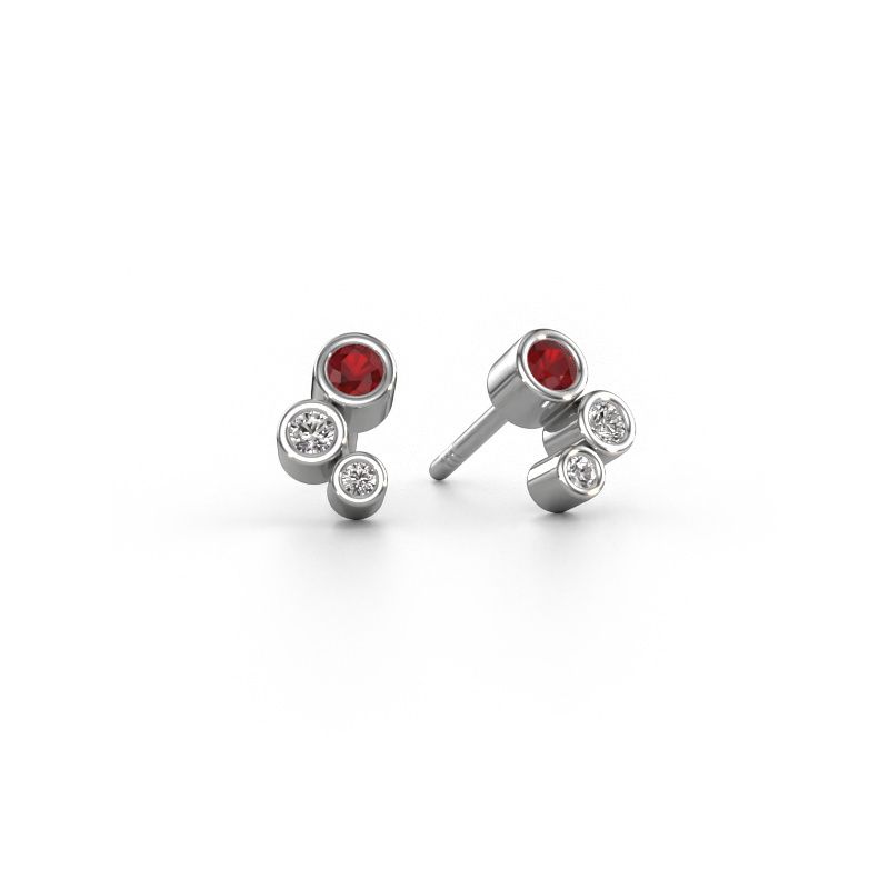 Clous d'oreilles Marlys 585 or blanc rubis 2.5 mm
