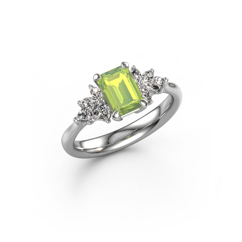 Bague de fiançailles Fiona EME 585 or blanc péridot 7x5 mm