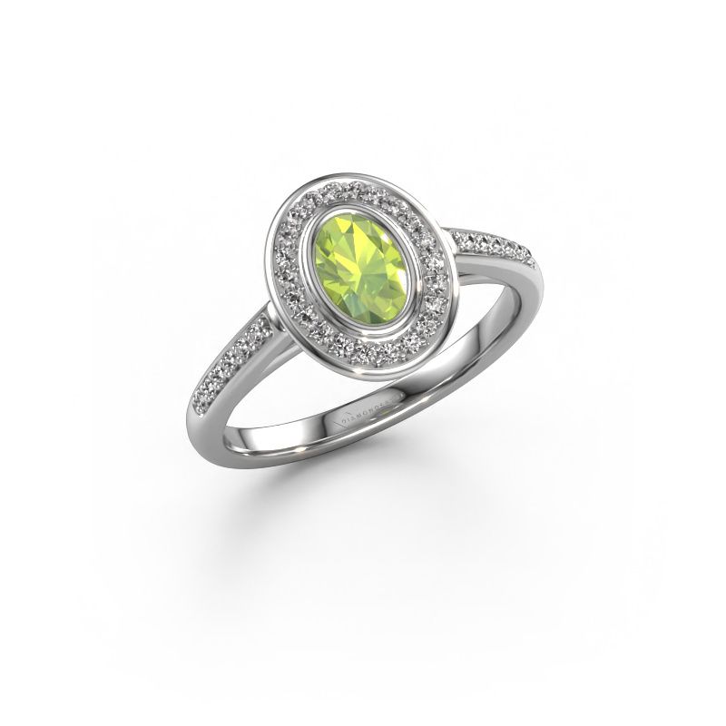 Verlovingsring Noud 2 OVL 585 witgoud peridoot 6x4 mm