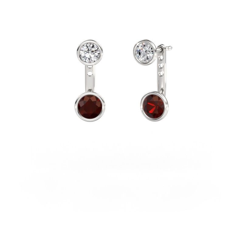 Oorbellen Halle 585 witgoud granaat 6 mm