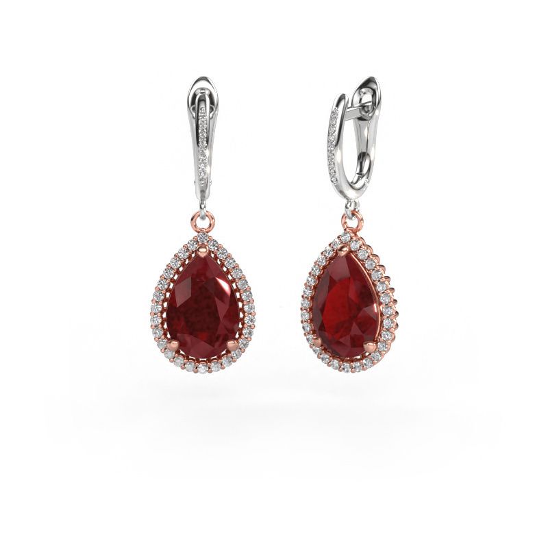 Drop earrings Tilly per 4 585 rose gold ruby 12x8 mm