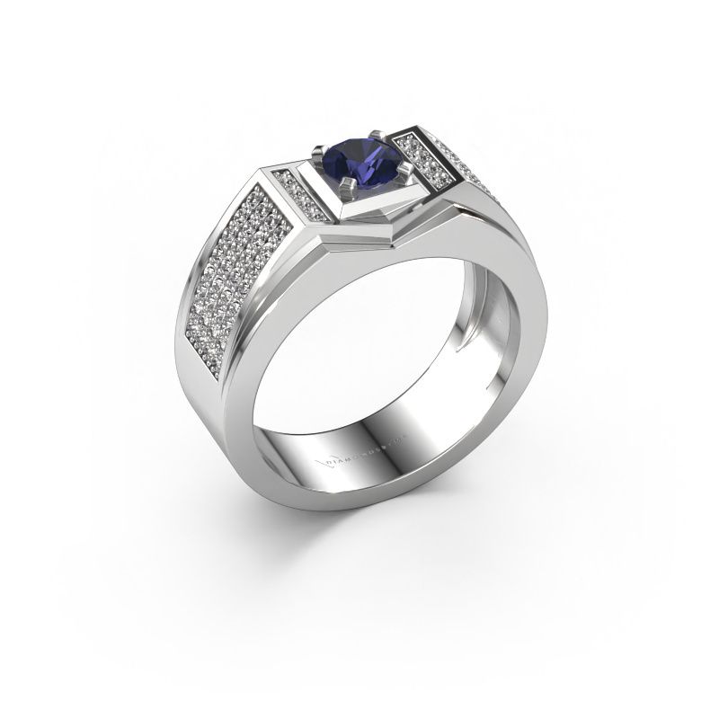 Heren ring Marcel 585 witgoud saffier 5 mm