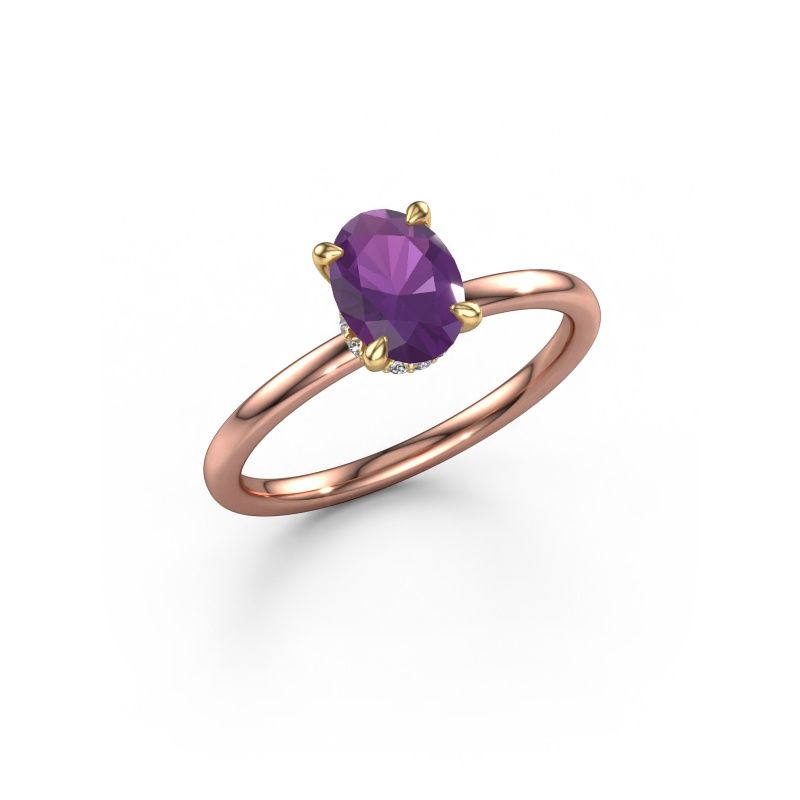 Verlovingsring Crystal OVL 3 585 rosé goud amethist 7,5x5,5 mm