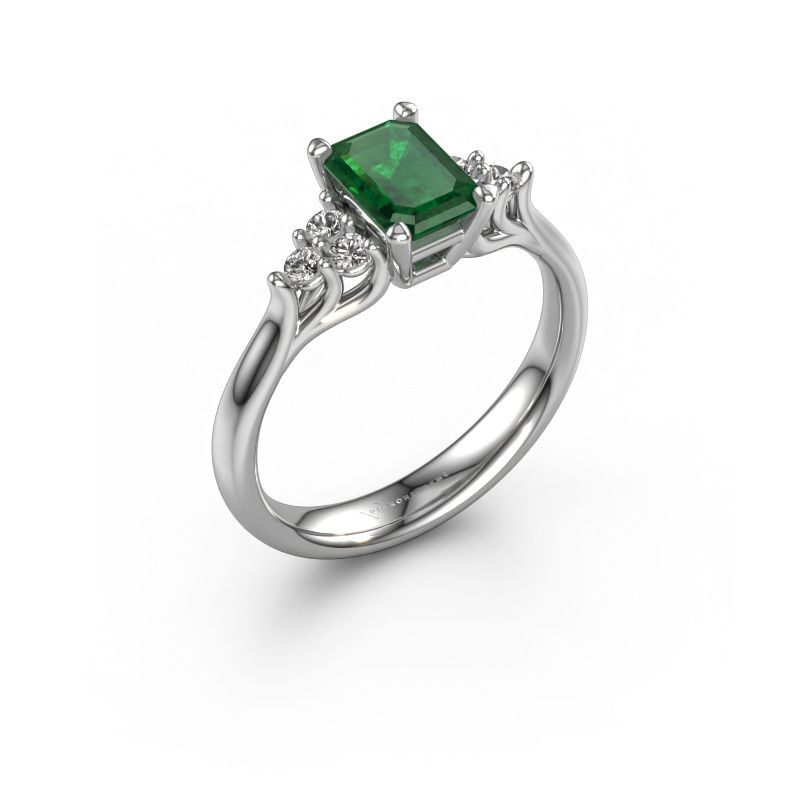 Verlovingsring Monika EME 950 platina smaragd 7x5 mm