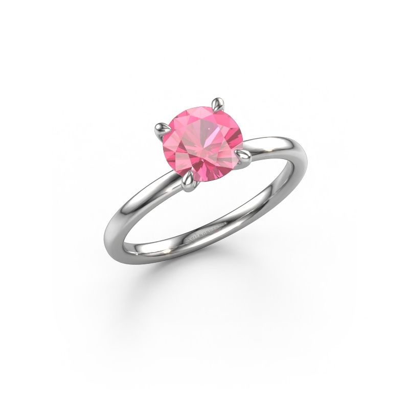 Bague de fiançailles Crystal RND 1 585 or blanc saphir rose 6.8 mm