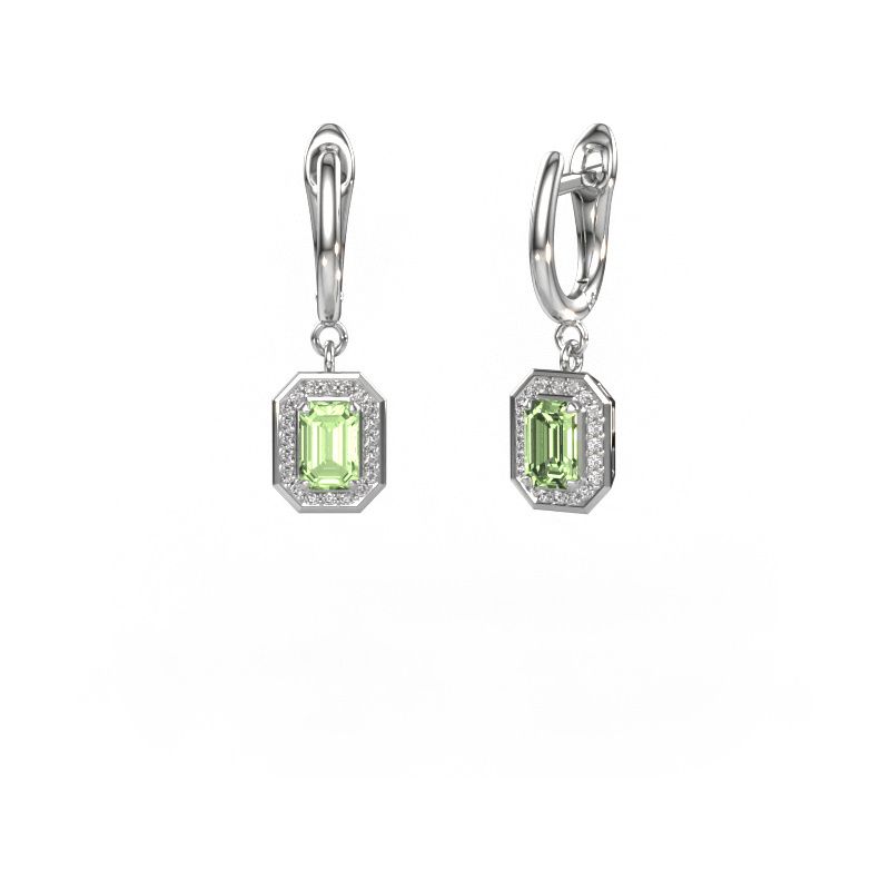 Drop earrings Dodie 1 585 white gold green lab grown diamond 6x4 mm